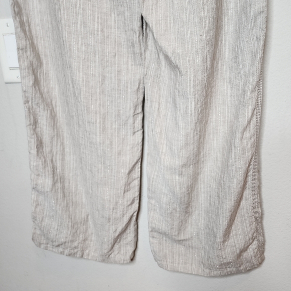 M&S Love Linen Grey Silver Stripe Flowy Pull On Pants. Women's size 12 long. - Picture 12 of 17